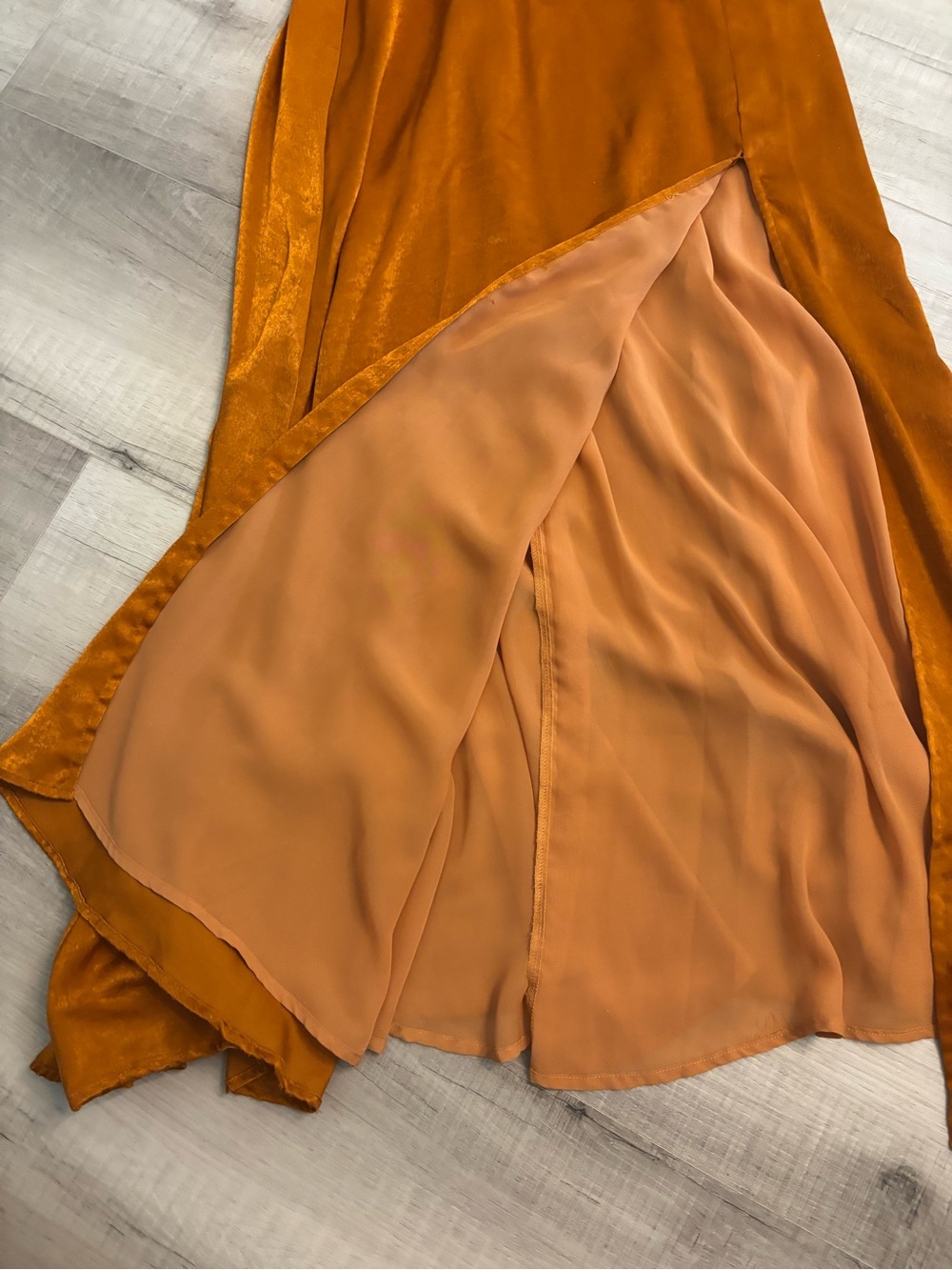 Lulus Burnt Orange Satin Maxi Dress High Slit Formal Gown XXS - Picture 9 of 11